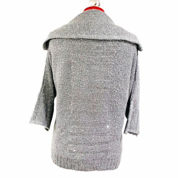 Chico's Size 1/M/8 Cowl Neck Sweater Silver Sequin Embellished Soft Gray Knit - Picture 10 of 13